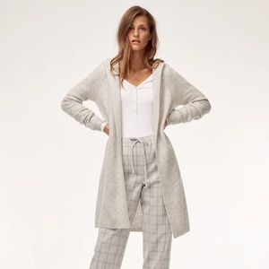 Aritzia Light Gray Hooded Long Cardigan